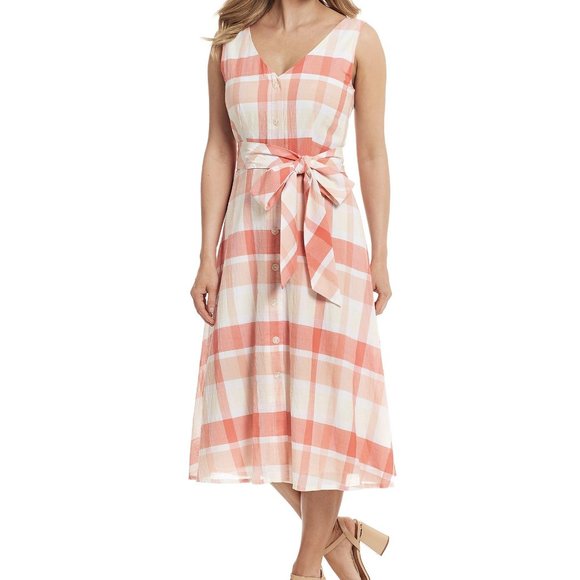 Alex Marie Dresses & Skirts - Alex Marie Reba Plaid Tie Waist Button Midi Dress